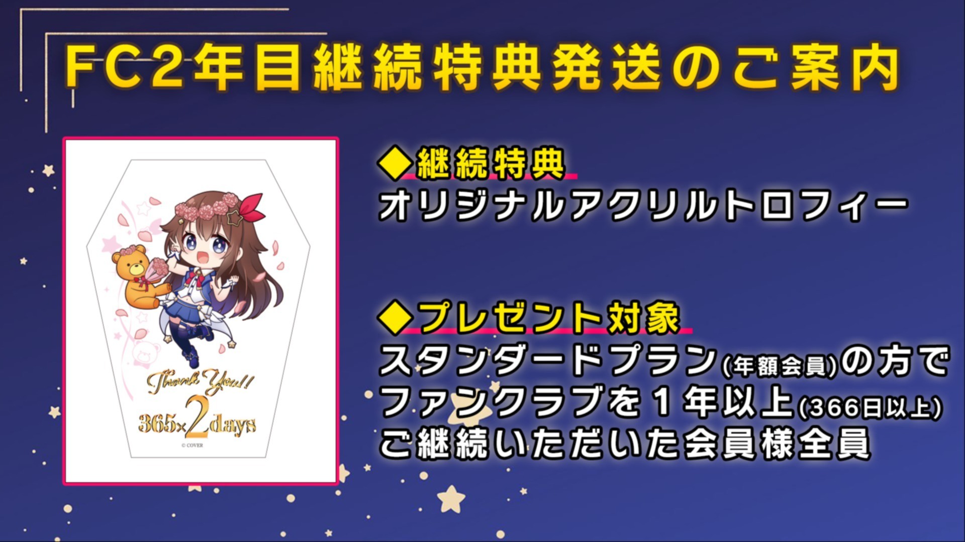 ホロライブ ときのそら アクリルトロフィー ファンクラブ継続特典 2周年】ときのそらオフィシャルファンクラブ継続特典発送のご案内